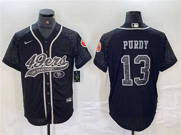 Men's San Francisco 49ers #13 Brock Purdy Black Reflective With Patch Cool Base Stitched Baseball Jersey,We sell and wholesale Men's San Francisco 49ers #13 Brock Purdy Black Reflective With Patch Cool Base Stitched Baseball Jersey on line form chian!